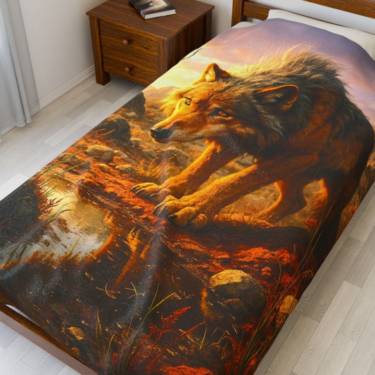 Majestic Wolf Print Velveteen Plush Blanket 2 - Winsome Realms