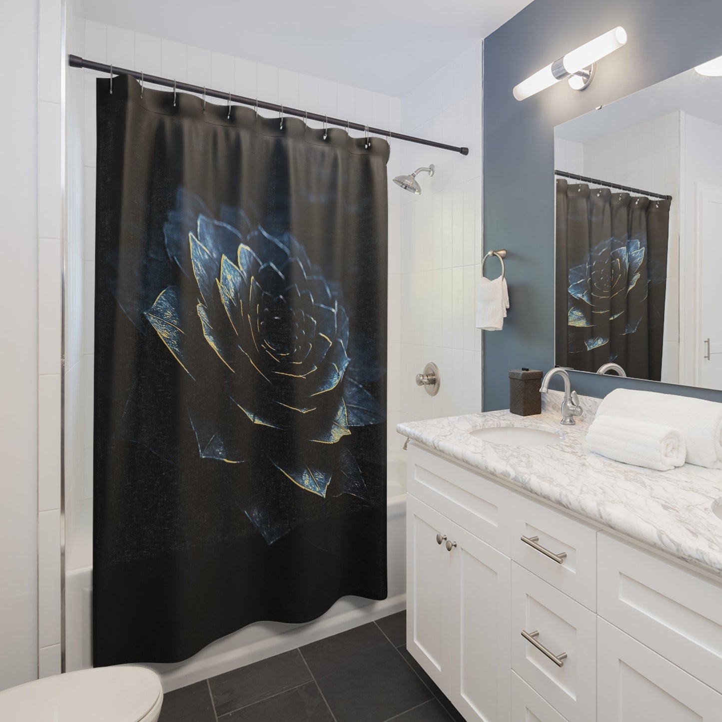 "Obsidian Bloom" Shower Curtain - Winsome Realms