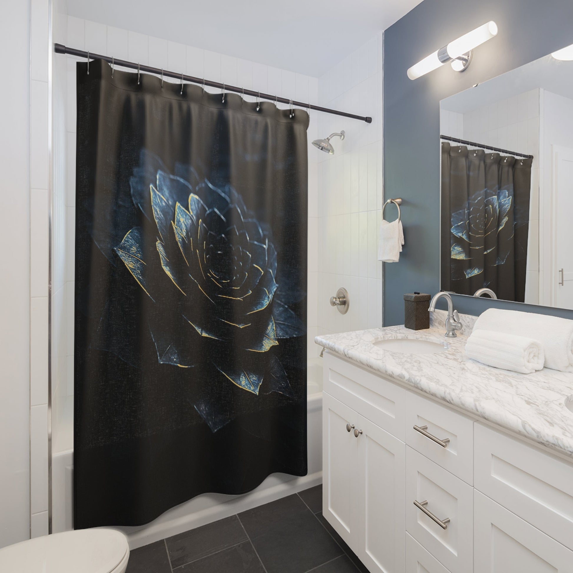 "Obsidian Bloom" Shower Curtain - Winsome Realms