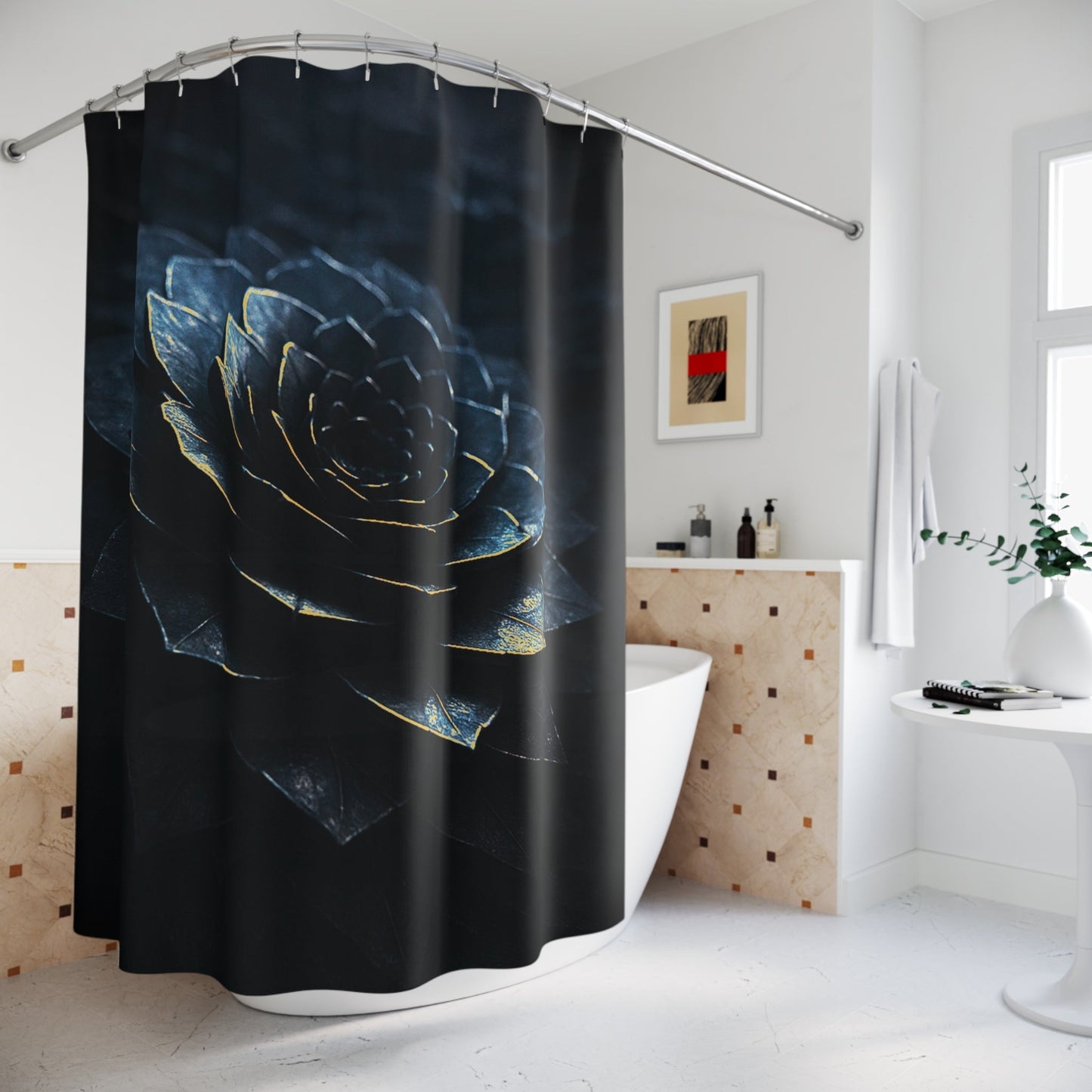 "Obsidian Bloom" Shower Curtain - Winsome Realms