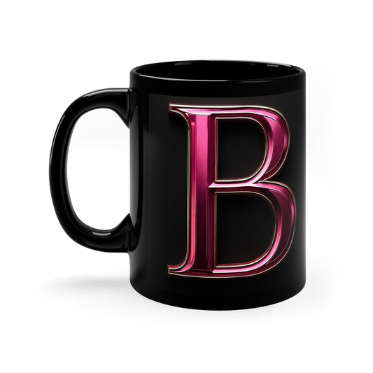 "PinkLady's" 'B' Coffee Mug - 11oz Black Ceramic Cup - Winsome Realms