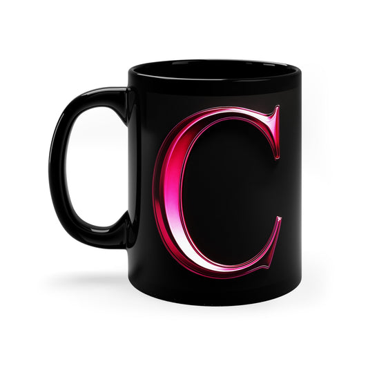 "PinkLady's" 'C' Coffee Mug - 11oz Black Ceramic Cup - Winsome Realms