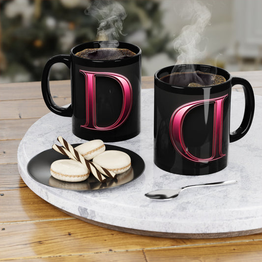 "PinkLady's" 'D' Coffee Mug - 11oz Black Ceramic Cup - Winsome Realms