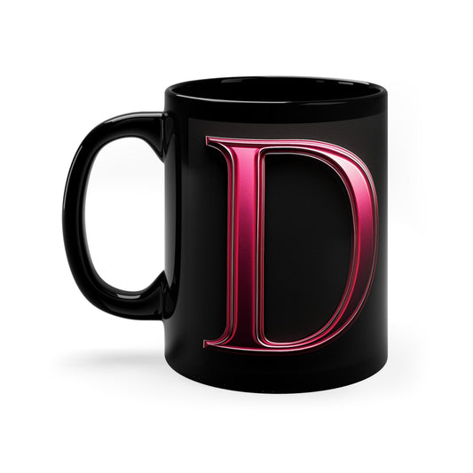 "PinkLady's" 'D' Coffee Mug - 11oz Black Ceramic Cup - Winsome Realms