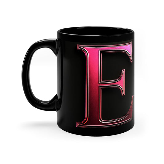 "PinkLady's" 'E' Coffee Mug - 11oz Black Ceramic Cup - Winsome Realms