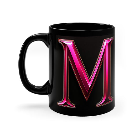 "PinkLady's" 'M' Coffee Mug - 11oz Black Ceramic Cup - Winsome Realms