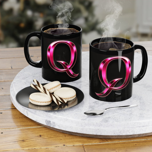"PinkLady's" "Q' Coffee Mug - 11oz Black Ceramic Cup - Winsome Realms