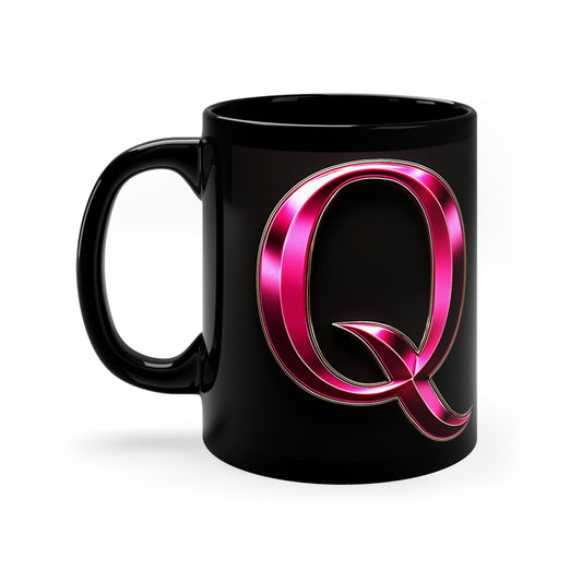 "PinkLady's" "Q' Coffee Mug - 11oz Black Ceramic Cup - Winsome Realms