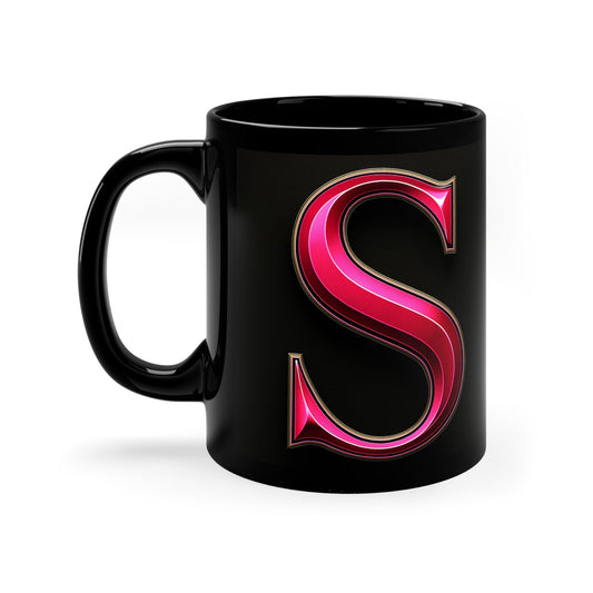 "PinkLady's" "S' Coffee Mug - 11oz Black Ceramic Cup - Winsome Realms