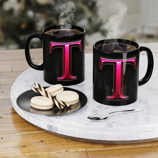 "PinkLady's" 'T' Coffee Mug - 11oz Black Ceramic Cup - Winsome Realms