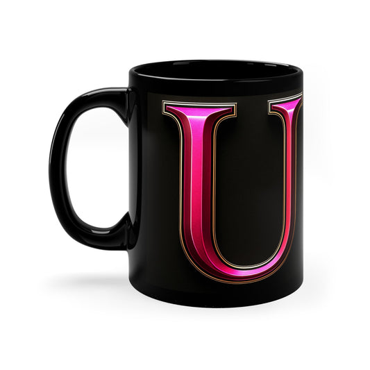 "PinkLady's" 'U' Coffee Mug - 11oz Black Ceramic Cup - Winsome Realms