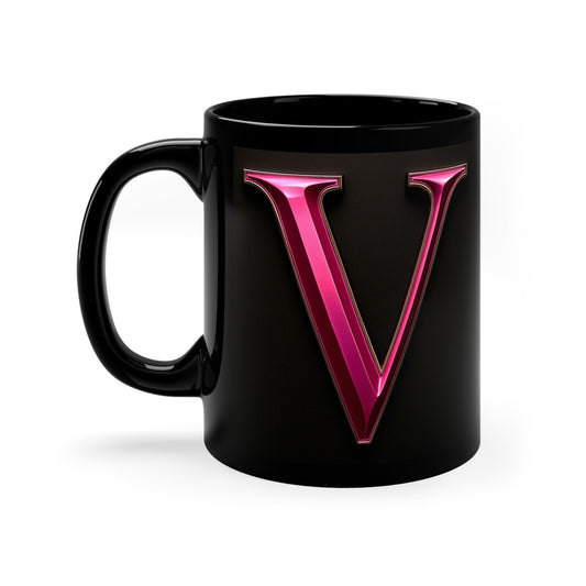 "PinkLady's" 'V' Coffee Mug - 11oz Black Ceramic Cup - Winsome Realms