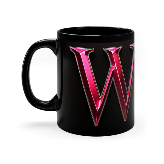 "PinkLady's" 'W' Coffee Mug - 11oz Black Ceramic Cup - Winsome Realms