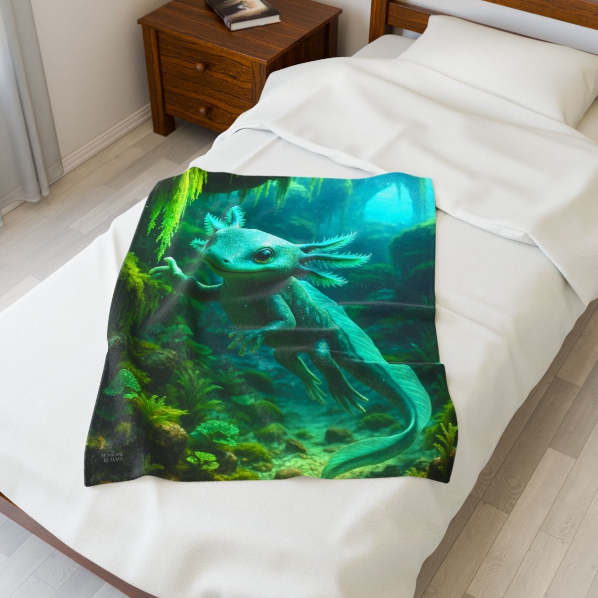 Plush Blanket with Blue Axolotl - Winsome Realms