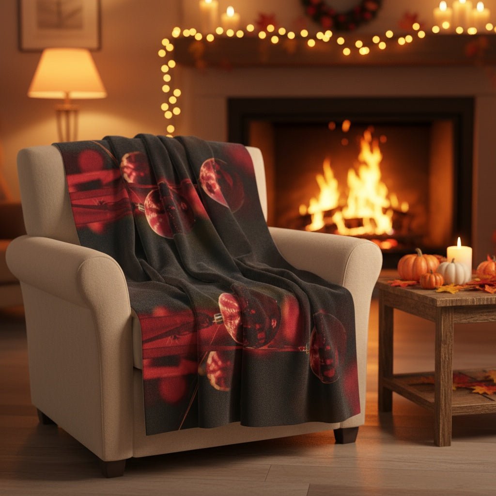 Red Ornaments in the Black Plush Blanket - Winsome Realms - Winsome Realms