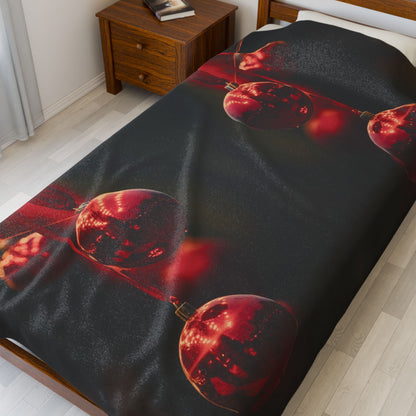 Red Ornaments in the Black Plush Blanket - Winsome Realms - Winsome Realms
