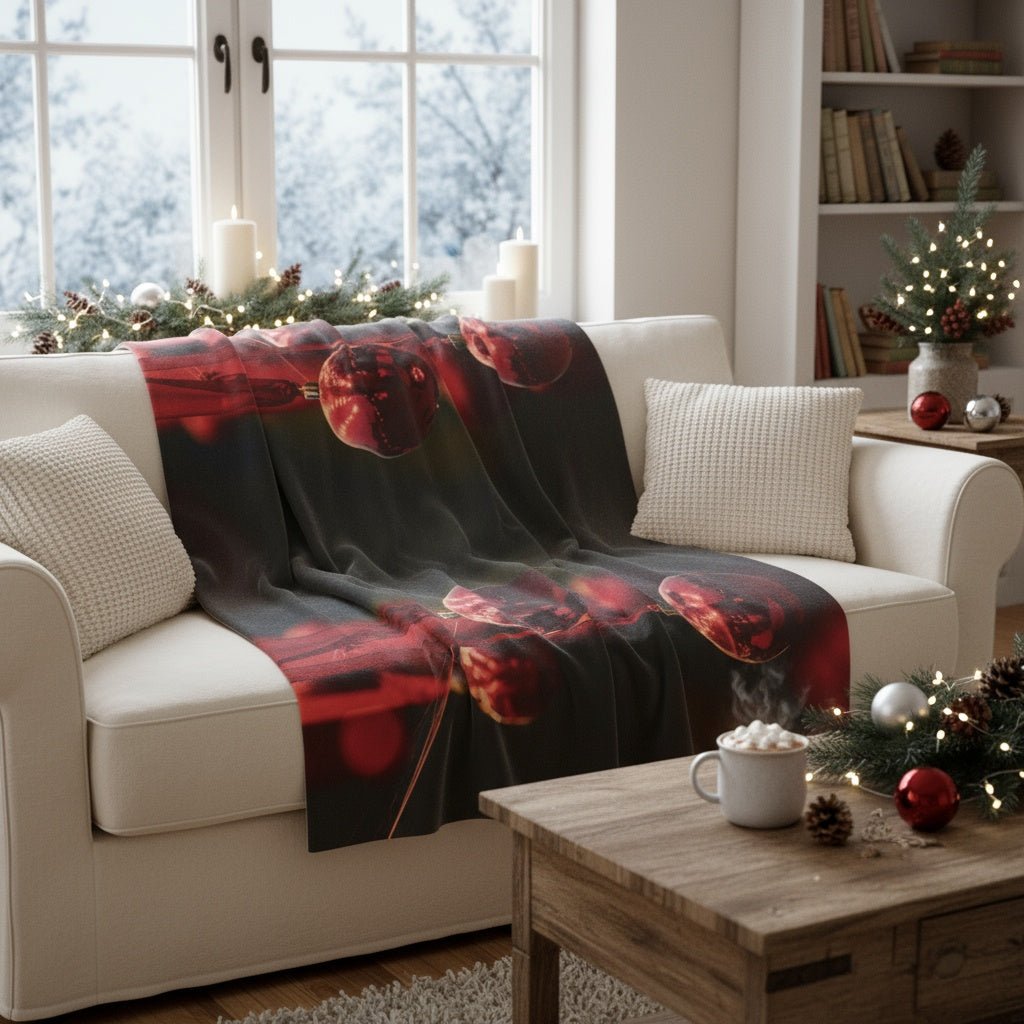 Red Ornaments in the Black Plush Blanket - Winsome Realms - Winsome Realms
