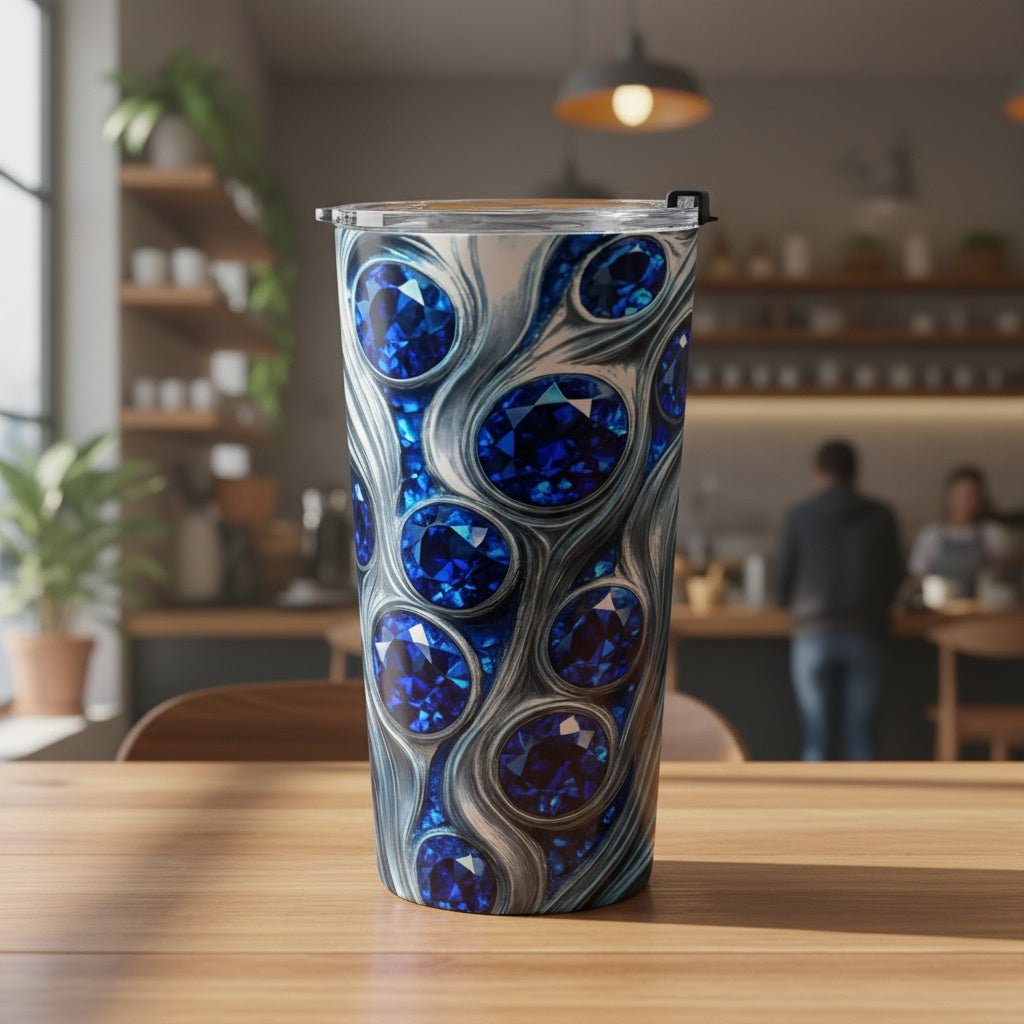Sapphires and Platinum Whorls 20oz Insulated Tumbler | Winsome Realms - Winsome Realms