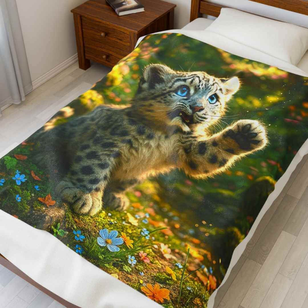 Snow Leopard Cub Plush Throw - Winsome Realms