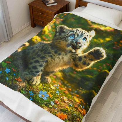 Snow Leopard Cub Plush Throw - Winsome Realms