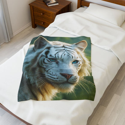 White Tiger Cozy Velveteen Plush Blanket - Winsome Realms