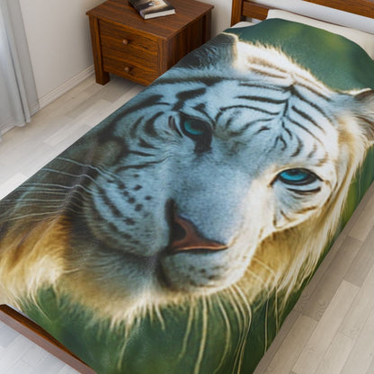White Tiger Cozy Velveteen Plush Blanket - Winsome Realms