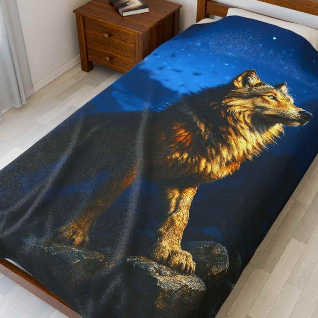 Wolf - Themed Velveteen Plush Cozy Blanket - Winsome Realms
