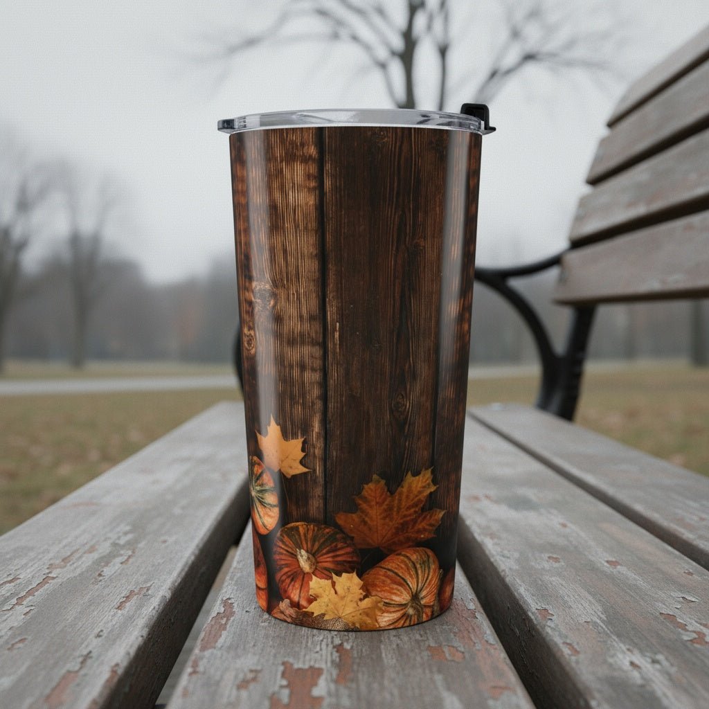 Wood Fence and Pumpkins 20oz Insulated Tumbler | Winsome Realms - Winsome Realms